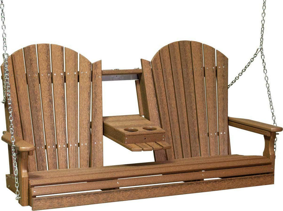 LuxCraft LuxCraft Adirondack 5ft. Recycled Plastic Porch Swing With Cup Holder Antique Mahogany / Adirondack Porch Swing Porch Swing 5APSAM