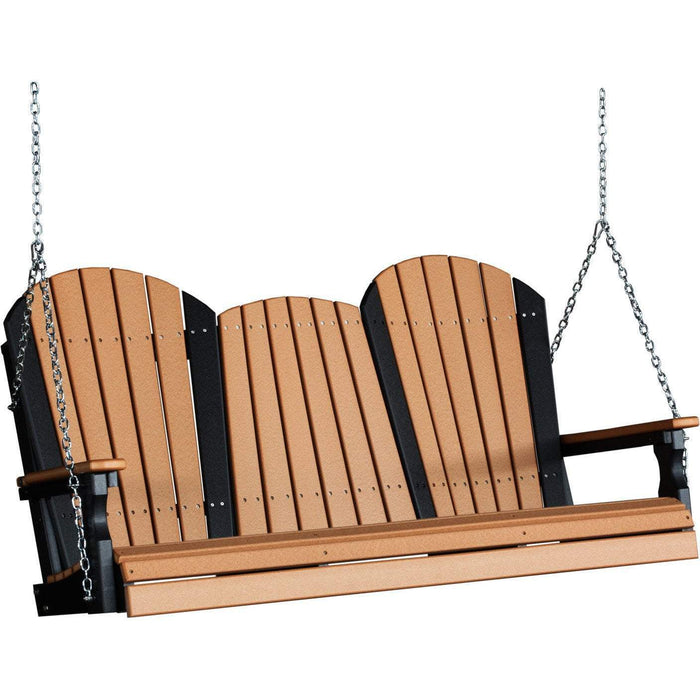 LuxCraft LuxCraft Adirondack 5ft. Recycled Plastic Porch Swing With Cup Holder Cedar On Black / Adirondack Porch Swing Porch Swing 5APSCB