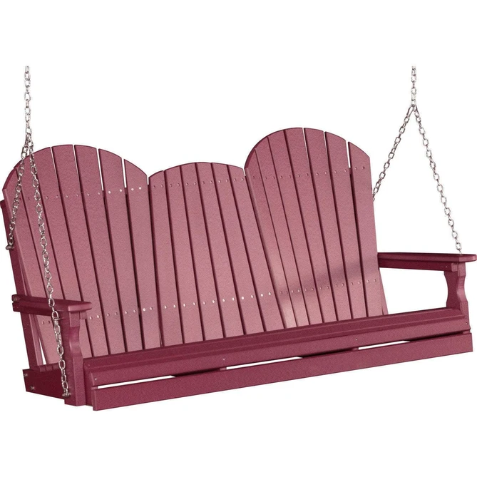 LuxCraft LuxCraft Adirondack 5ft. Recycled Plastic Porch Swing With Cup Holder Cherry / Adirondack Porch Swing Porch Swing 5APSC