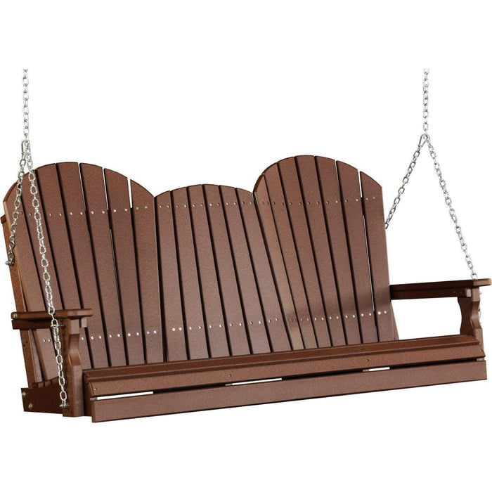 LuxCraft LuxCraft Adirondack 5ft. Recycled Plastic Porch Swing With Cup Holder Chestnut Brown / Adirondack Porch Swing Porch Swing 5APSCBR