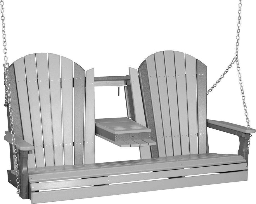 LuxCraft LuxCraft Adirondack 5ft. Recycled Plastic Porch Swing With Cup Holder Dove Gray on Slate / Adirondack Porch Swing Porch Swing 5APSDGS