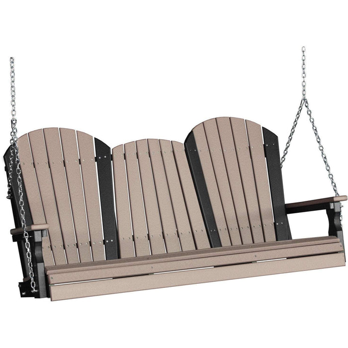 LuxCraft LuxCraft Adirondack 5ft. Recycled Plastic Porch Swing With Cup Holder Weatherwood On Black / Adirondack Porch Swing Porch Swing 5APSWWB