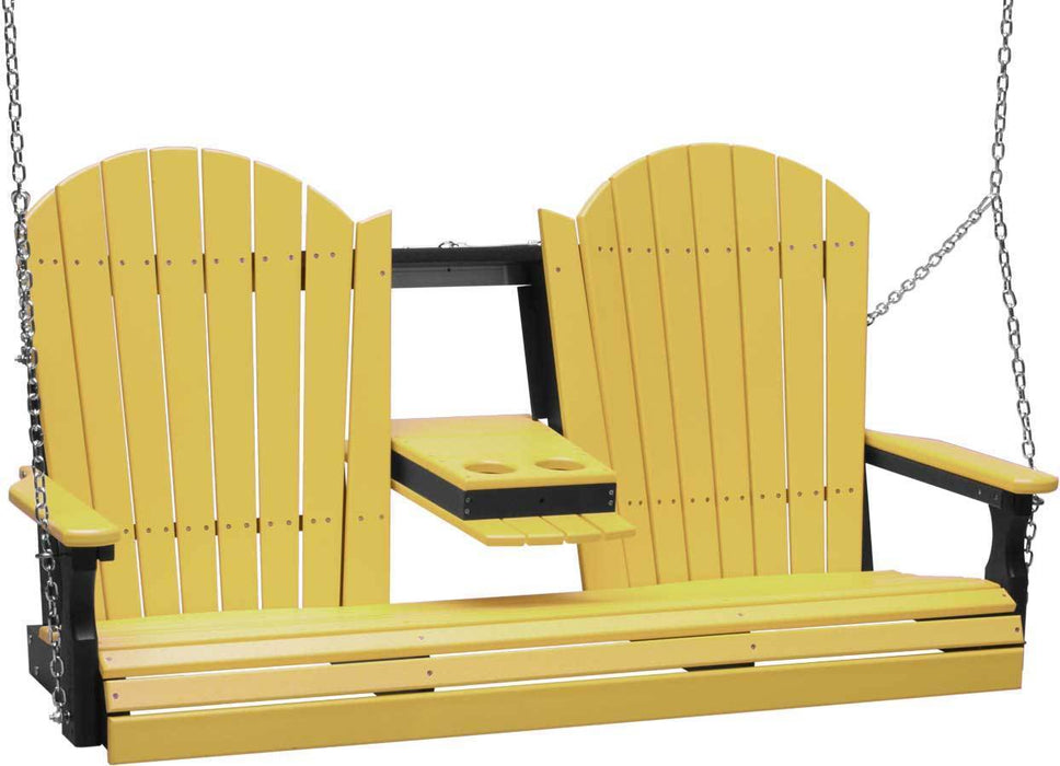 LuxCraft LuxCraft Adirondack 5ft. Recycled Plastic Porch Swing With Cup Holder Yellow On Black / Adirondack Porch Swing Porch Swing 5APSYB