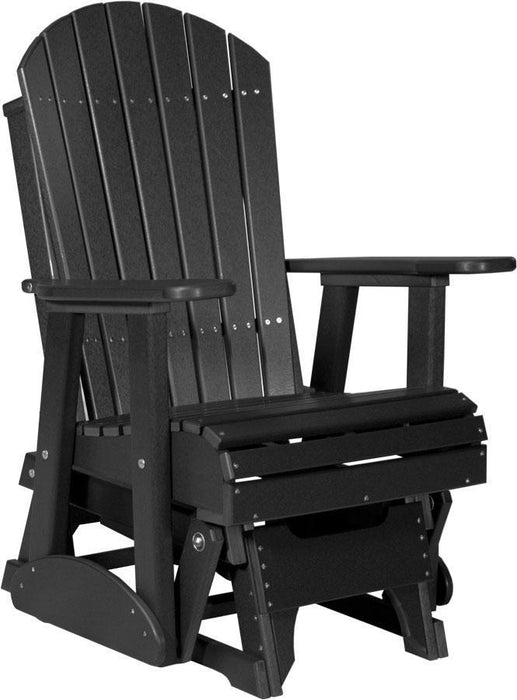 LuxCraft LuxCraft Adirondack Recycled Plastic 2 Foot Glider Chair With Cup Holder Black Glider Chair 2APGBK