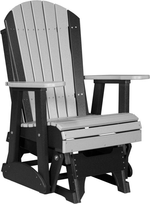 LuxCraft LuxCraft Adirondack Recycled Plastic 2 Foot Glider Chair With Cup Holder Dove Gray on Black Glider Chair 2APGDGB
