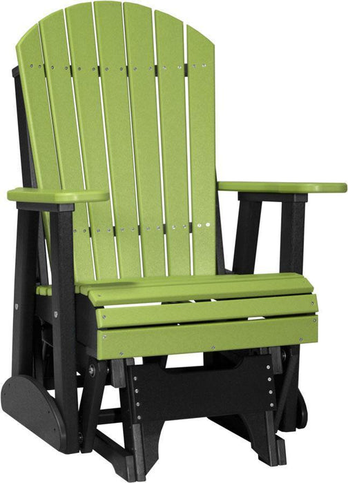 LuxCraft LuxCraft Adirondack Recycled Plastic 2 Foot Glider Chair With Cup Holder Lime Green on Black Glider Chair 2APGLGB