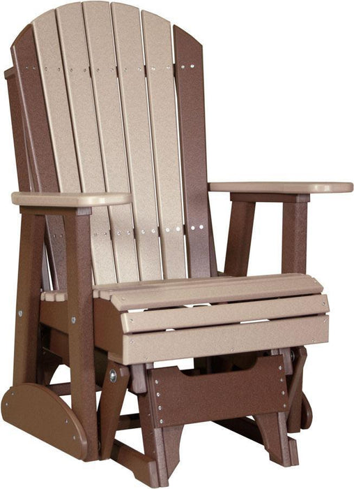 LuxCraft LuxCraft Adirondack Recycled Plastic 2 Foot Glider Chair With Cup Holder Weather Wood on Chestnut Brown Glider Chair 2APGWWCBR