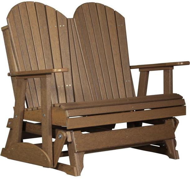 LuxCraft LuxCraft Antique Mahogany 4 ft. Recycled Plastic Adirondack Outdoor Glider With Cup Holder Antique Mahogany Adirondack Glider 4APGAM