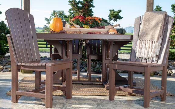 LuxCraft LuxCraft Antique Mahogany 5 Piece Outdoor Dining Set Recycled Plastic Oval Table with 4 Adirondack Side Chairs Tables