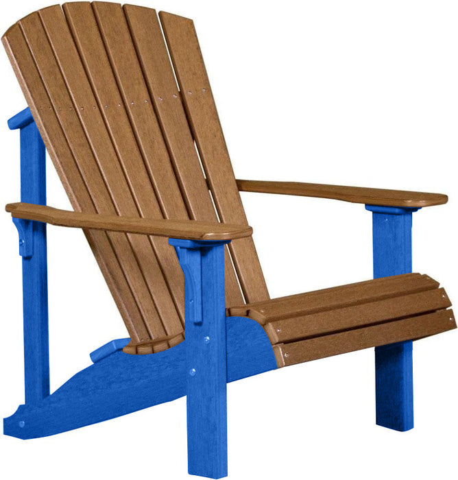 LuxCraft LuxCraft Antique Mahogany Deluxe Recycled Plastic Adirondack Chair Antique Mahogany on Blue Adirondack Deck Chair