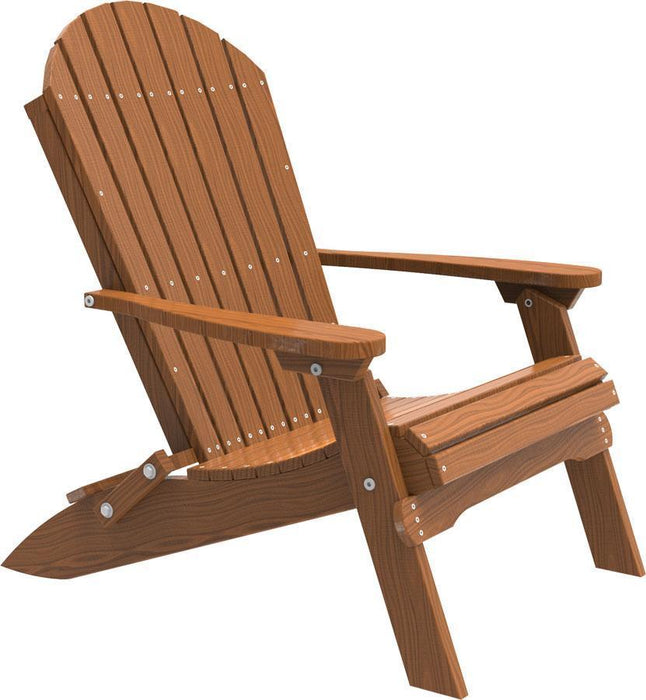 LuxCraft LuxCraft Antique Mahogany Folding Recycled Plastic Adirondack Chair With Cup Holder Antique Mahogany Adirondack Deck Chair PFACAM