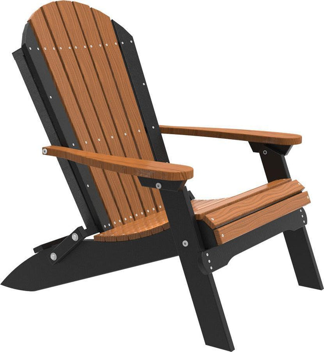 LuxCraft LuxCraft Antique Mahogany Folding Recycled Plastic Adirondack Chair With Cup Holder Antique Mahogany on Black Adirondack Deck Chair PFACAMB