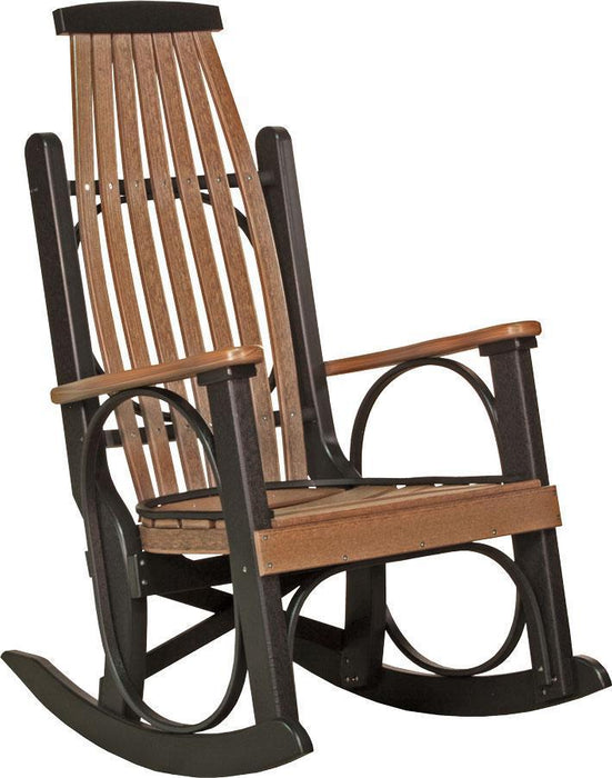 LuxCraft LuxCraft Antique Mahogany Grandpa's Recycled Plastic Rocking Chair (2 Chairs) With Cup Holder Antique Mahogany on Black Rocking Chair PGRAMB