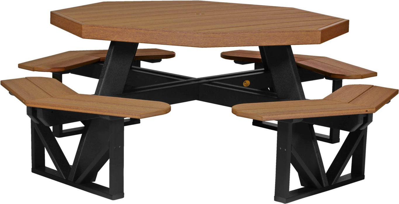 LuxCraft LuxCraft Antique Mahogany Recycled Plastic Octagon Picnic Table Antique Mahogany on Black Tables POPTAMB