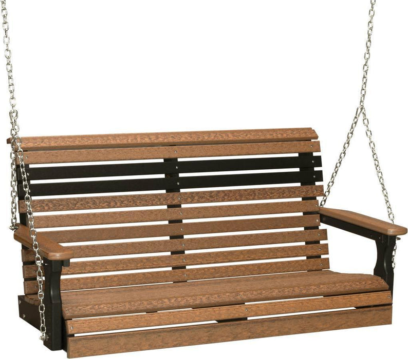 LuxCraft LuxCraft Antique Mahogany Rollback 4ft. Recycled Plastic Porch Swing Antique Mahogany on Black Porch Swing 4PPSAMB