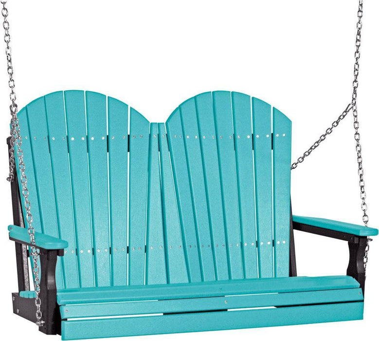 LuxCraft LuxCraft Aruba Blue Adirondack 4ft. Recycled Plastic Porch Swing With Cup Holder Aruba Blue on Black / Adirondack Porch Swing Porch Swing 4APSABB