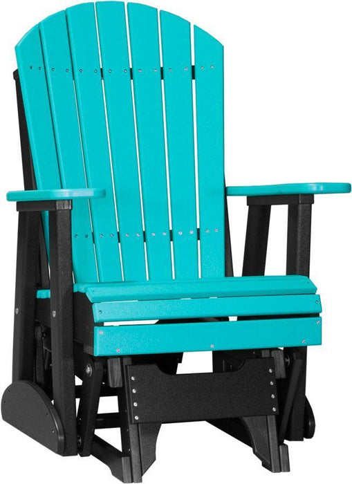 LuxCraft LuxCraft Aruba Blue Adirondack Recycled Plastic 2 Foot Glider Chair With Cup Holder Aruba Blue on Black Glider Chair 2APGABB