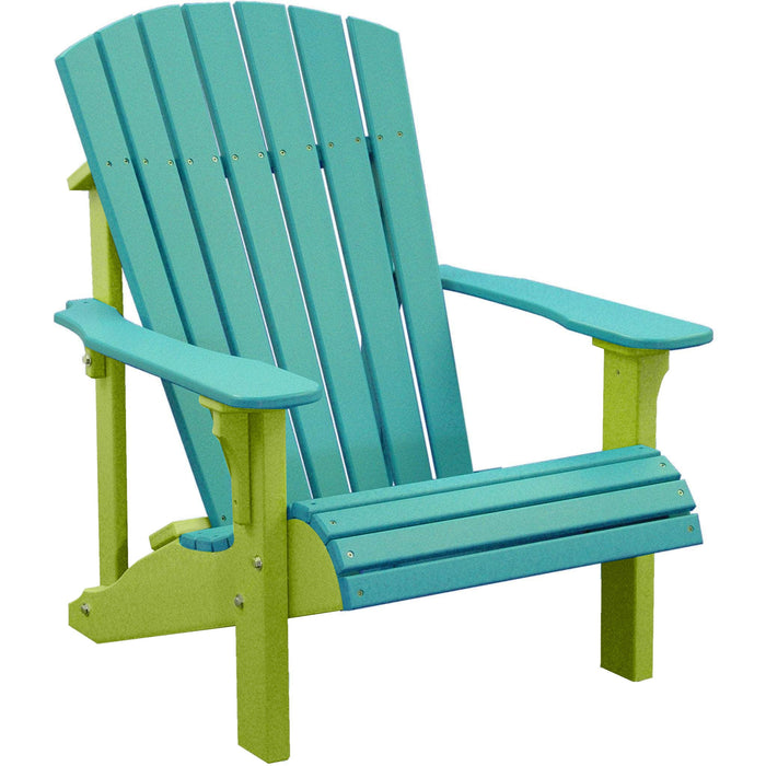 LuxCraft LuxCraft Aruba Blue Deluxe Recycled Plastic Adirondack Chair Aruba Blue on Lime Green Adirondack Deck Chair