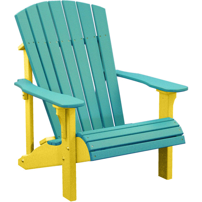 LuxCraft LuxCraft Aruba Blue Deluxe Recycled Plastic Adirondack Chair Aruba Blue on Yellow Adirondack Deck Chair