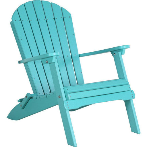 LuxCraft LuxCraft Aruba Blue Folding Recycled Plastic Adirondack Chair With Cup Holder Aruba Blue Adirondack Deck Chair PFACAB
