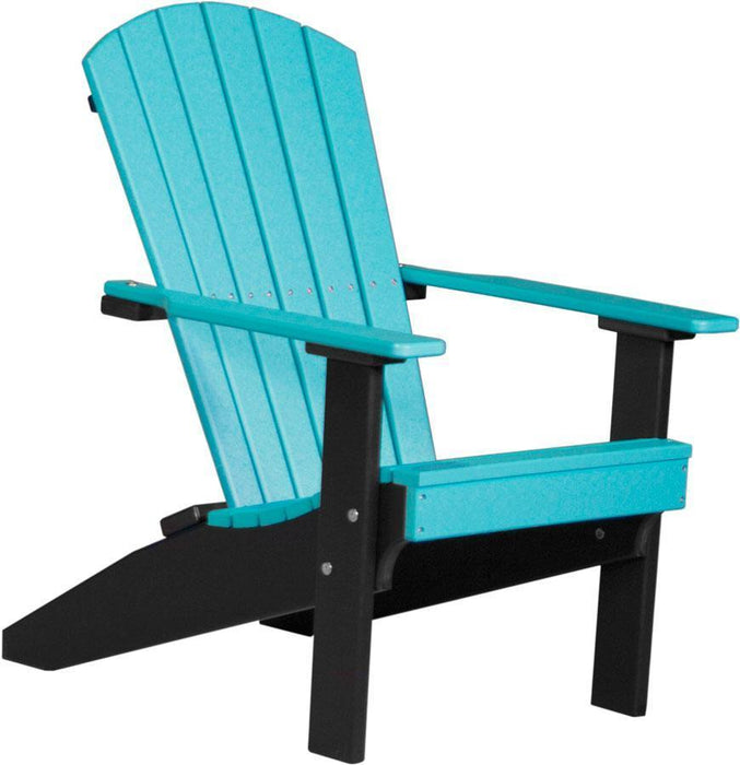 LuxCraft LuxCraft Aruba Blue Recycled Plastic Lakeside Adirondack Chair With Cup Holder Aruba Blue on Black Adirondack Deck Chair LACABB