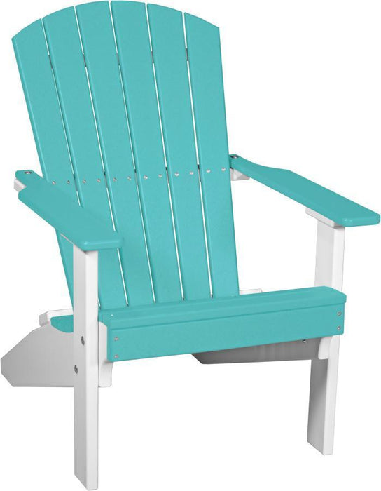 LuxCraft LuxCraft Aruba Blue Recycled Plastic Lakeside Adirondack Chair With Cup Holder Aruba Blue on White Adirondack Deck Chair LACABW