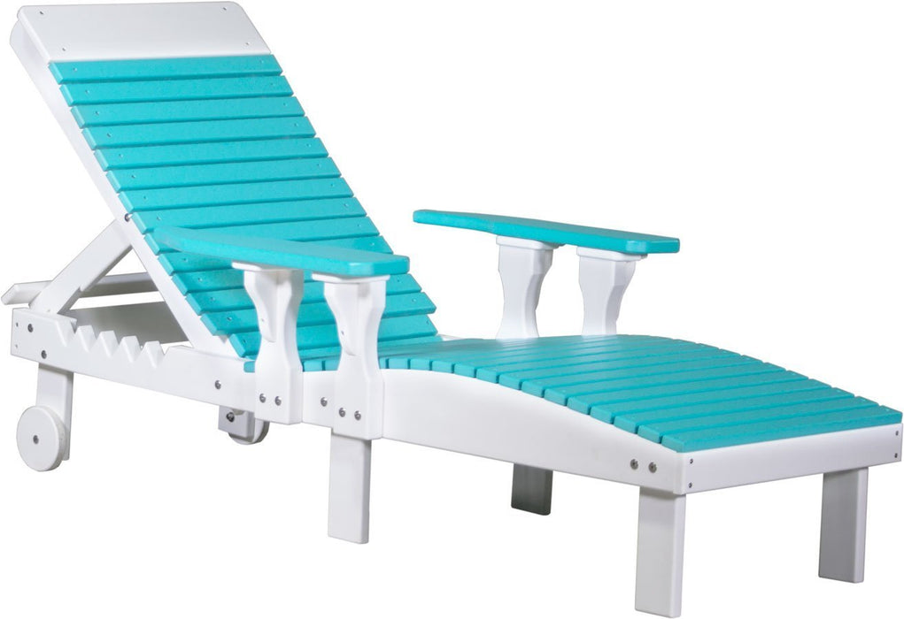 LuxCraft LuxCraft Aruba Blue Recycled Plastic Lounge Chair With Cup Holder Aruba Blue on White Adirondack Deck Chair PLCABW
