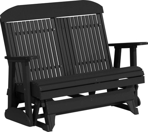 LuxCraft LuxCraft Black 4 ft. Recycled Plastic Highback Outdoor Glider Bench With Cup Holder Black Highback Glider 4CPGBK