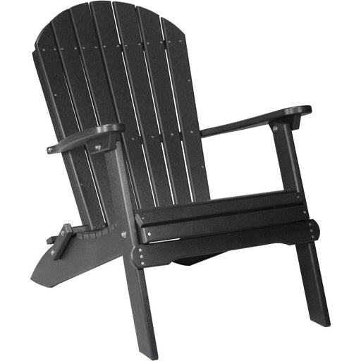 LuxCraft LuxCraft Black Folding Recycled Plastic Adirondack Chair With Cup Holder Black Adirondack Deck Chair PFACBK