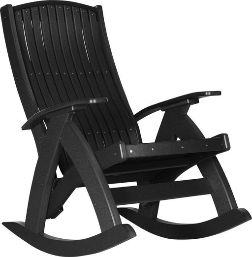 LuxCraft LuxCraft Black Recycled Plastic Comfort Porch Rocking Chair With Cup Holder Black Rocking Chair PCRBK