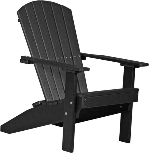 LuxCraft LuxCraft Black Recycled Plastic Lakeside Adirondack Chair With Cup Holder Black Adirondack Deck Chair LACBK