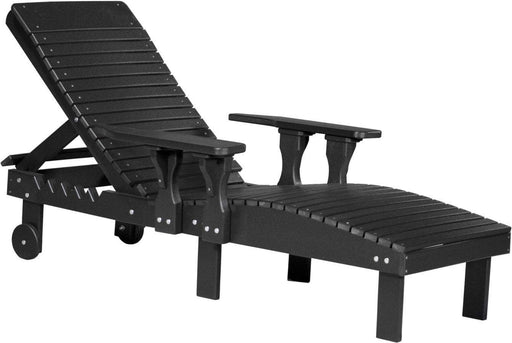 LuxCraft LuxCraft Black Recycled Plastic Lounge Chair With Cup Holder Black Adirondack Deck Chair PLCBK