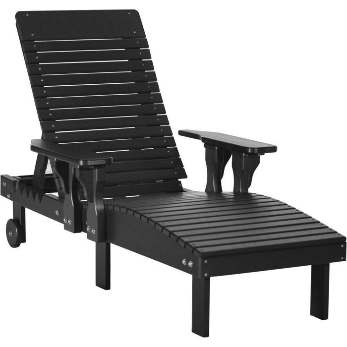 LuxCraft LuxCraft Black Recycled Plastic Lounge Chair With Cup Holder Black Adirondack Deck Chair PLCBK
