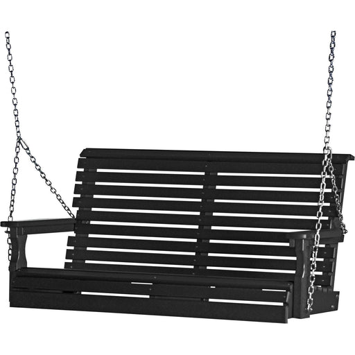 LuxCraft LuxCraft Black Rollback 4ft. Recycled Plastic Porch Swing With Cup Holder Black Porch Swing 4PPSBK