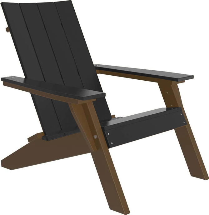 LuxCraft Luxcraft Black Urban Adirondack Chair With Cup Holder Black on Chestnut Brown Adirondack Deck Chair