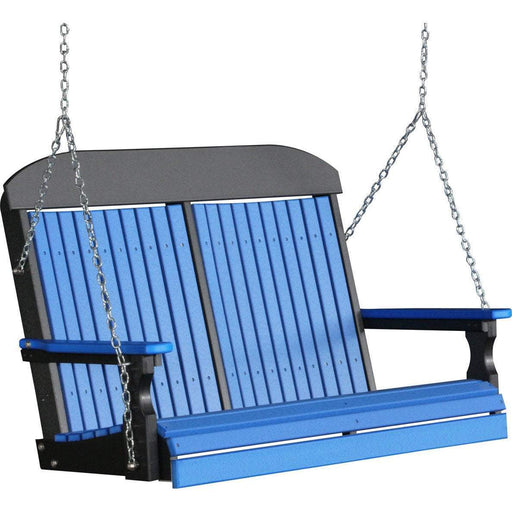 LuxCraft LuxCraft Blue Classic Highback 4ft. Recycled Plastic Porch Swing Blue On Black Porch Swing 4CPSBB
