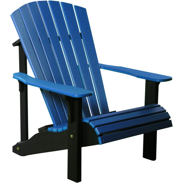 LuxCraft LuxCraft Blue Deluxe Recycled Plastic Adirondack Chair With Cup Holder Blue On Black Adirondack Deck Chair PDACBB