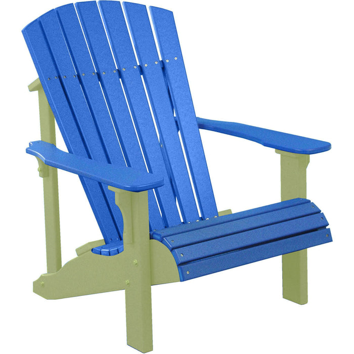 LuxCraft LuxCraft Blue Deluxe Recycled Plastic Adirondack Chair With Cup Holder Blue on Lime Green Adirondack Deck Chair PDACBLG-CH