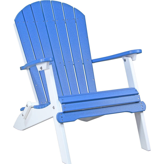 LuxCraft LuxCraft Blue Folding Recycled Plastic Adirondack Chair With Cup Holder Blue On White Adirondack Deck Chair PFACBW