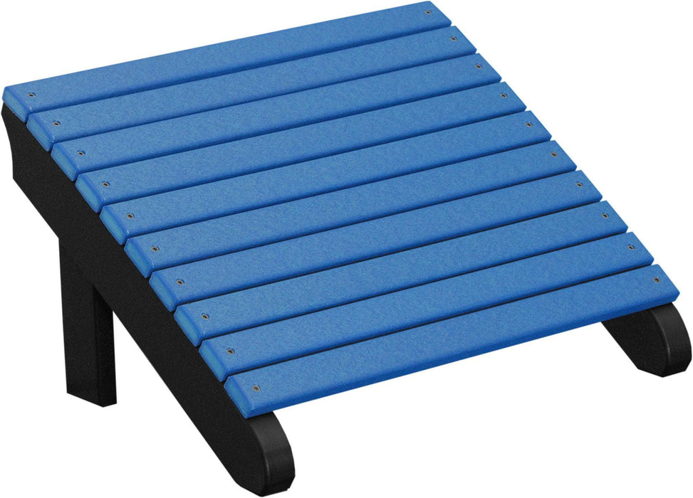 LuxCraft LuxCraft Blue Recycled Plastic Deluxe Adirondack Footrest Blue On Black Adirondack Deck Chair PDAFBB