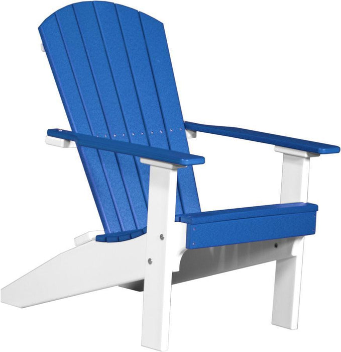 LuxCraft LuxCraft Blue Recycled Plastic Lakeside Adirondack Chair With Cup Holder Blue on White Adirondack Deck Chair LACBW