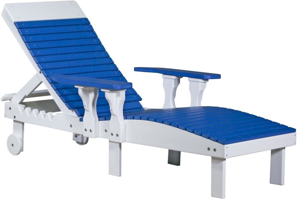 LuxCraft LuxCraft Blue Recycled Plastic Lounge Chair With Cup Holder Blue On White Adirondack Deck Chair PLCBW
