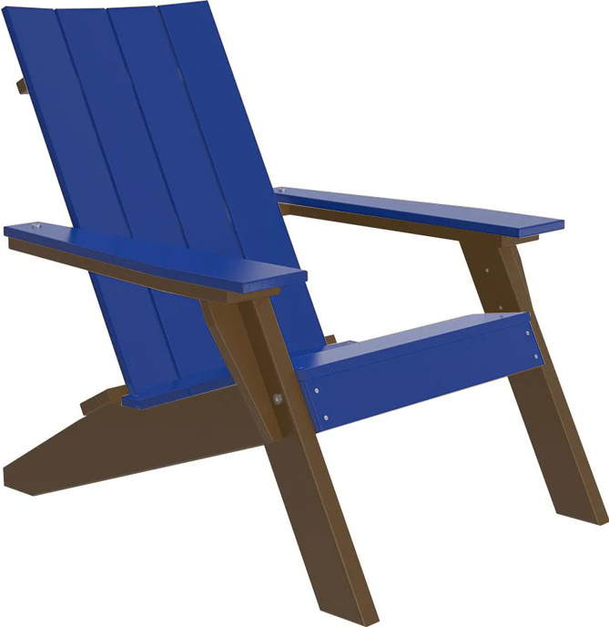 LuxCraft Luxcraft Blue Urban Adirondack Chair With Cup Holder Blue on Chestnut Brown Adirondack Deck Chair