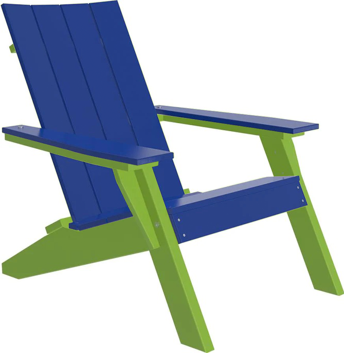 LuxCraft Luxcraft Blue Urban Adirondack Chair With Cup Holder Blue on Lime Green Adirondack Deck Chair