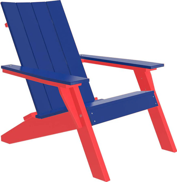 LuxCraft Luxcraft Blue Urban Adirondack Chair With Cup Holder Blue on Red Adirondack Deck Chair