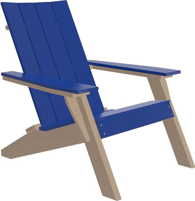 LuxCraft Luxcraft Blue Urban Adirondack Chair With Cup Holder Blue on Weatherwood Adirondack Deck Chair