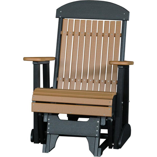 LuxCraft LuxCraft Cedar 2 foot Classic Highback Recycled Plastic Glider Chair Cedar on Black Glider Chair 2CPGCB