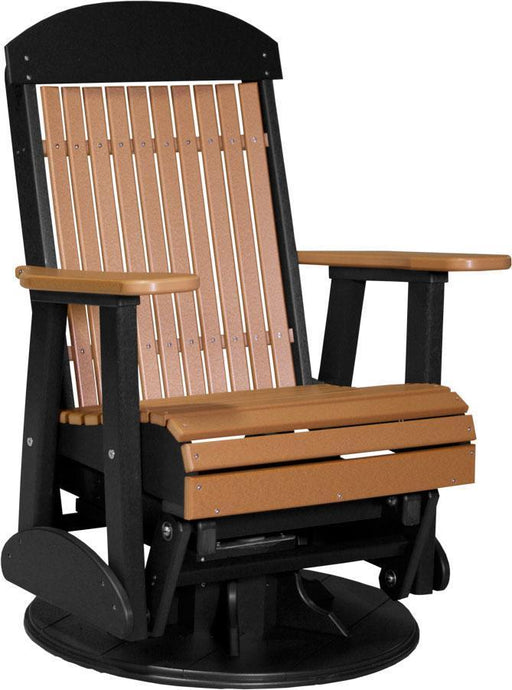 LuxCraft LuxCraft Cedar 2 foot Classic Highback Recycled Plastic Swivel Glider Chair Cedar on Black Glider Chair 2SCPGCB