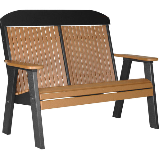 LuxCraft LuxCraft Cedar 4' Classic Highback Recycled Plastic Bench With Cup Holder Cedar on Black Bench 4CPBCB