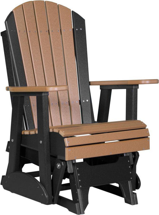 LuxCraft LuxCraft Cedar Adirondack Recycled Plastic 2 Foot Glider Chair With Cup Holder Cedar on Black Glider Chair 2APGCB